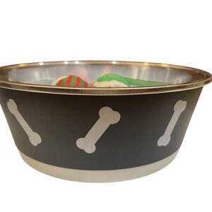 Black Dog Bowl with Bone Design plus two‎ balls and lightweight ruffled frock